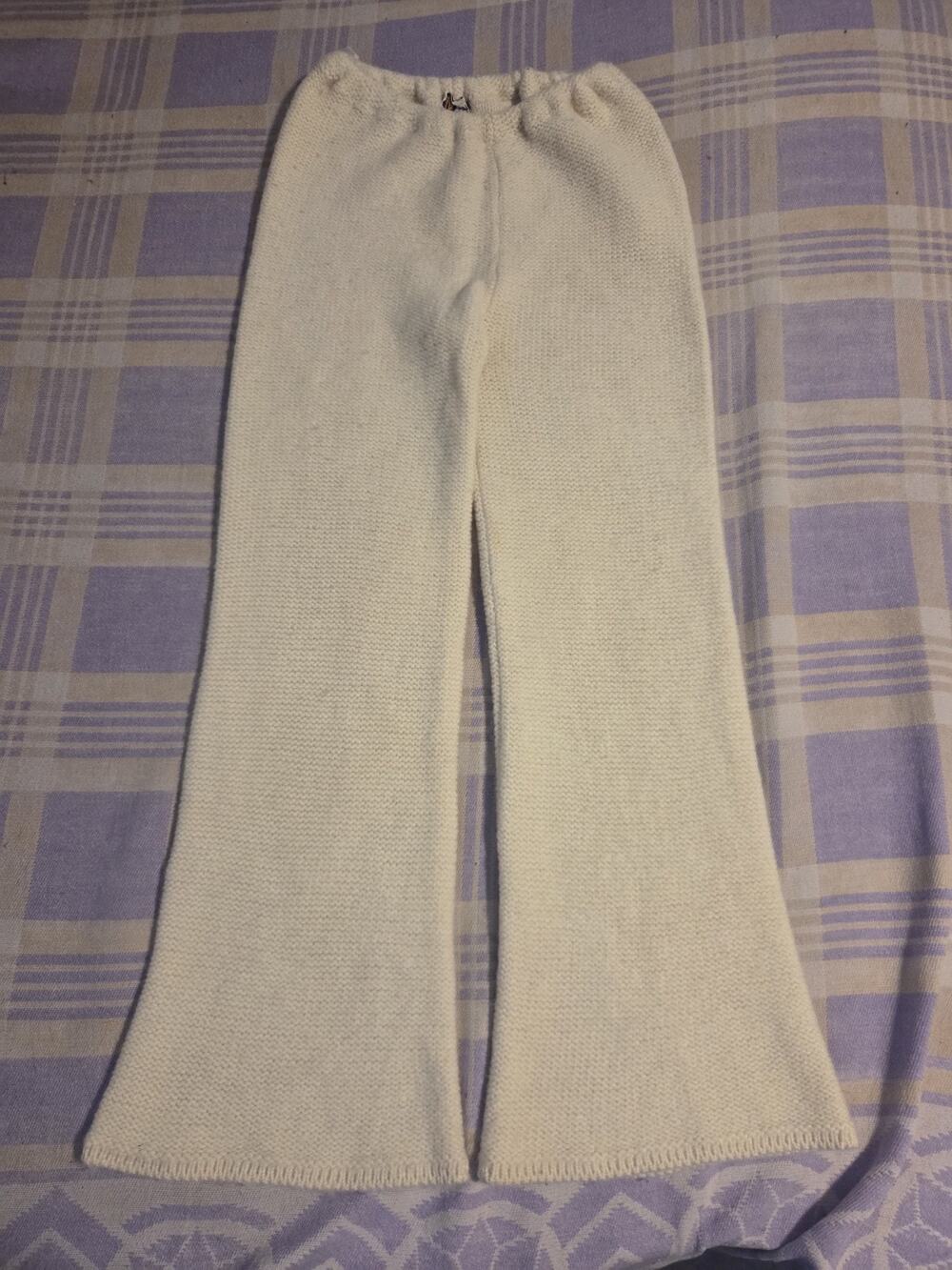 VTG Pallas Hand Loomed Irish Wool Pants Size Small Cream Flare Soft Knit Bootcut